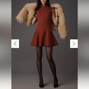By Anthropologie Mock-Neck Button-Front Sweater Mini Dress Medium Brick NWT